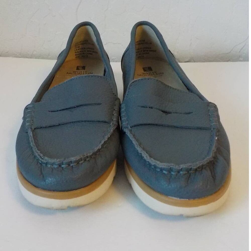 White Mountain Women 7.5 M Blue Comfort Shoes Leather Astella Slip On Wedge - Picture 2 of 10